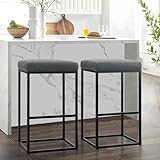 ALPHA HOME Barhocker 2er Set mit Fußstütze Grau 76cm Barstuhl ohne Lehne Barhocker Pu-Leder Sitzhöhe Barstühle Rückenfreier Sitzhocker mit dickem Kissen und robustem verchromtem Metallgestell