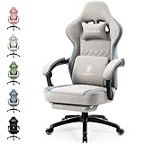 Dowinx Gaming Stuhl Stoff mit Gel-Pad, Massage Gaming Sessel mit Fußstütze, Ergonomischer PC Stuhl Gamer Stuhl mit Aufbewahrungstasche, Bürostuhl 150 kg Belastbarkeit, Grau