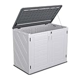 LARS360 Outdoor Geräteschuppen Gartenschrank Kunststoffschrank Wetterfest und UV-beständig Mülltonnenbox Garten Werkzeugschrank 700L Capacity Aufbewahrungsbox,130x75x100 cm,Grau & Weiß