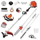 ulafbwur 52CC Gas Weed Wacker 2-Takt-Gas-Rasentrimmer, 5-in-1-Fadenschneider/Kantenschneider mit 15-Zoll-Schnittwegen, Akku-Heckenschere für Unkrautjäten im Garten Orange