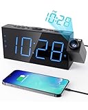 ROCAM Wecker mit Projektion, Projektionswecker mit USB Ladegerät, Batterie-Backup, 350°Projektor & Dimmer, Großer LED-Anzeige,12/24H, DST, Snooze, Digital Uhr für Kinder