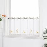 Joyswahl Weihnachtsdeko Scheibengardine Weiß Bistrogardinen durch Lochleiste Transparent Kurzstores mit Weihnachten Muster Weihnachtsgardine Gold HxB 30x90cm 1er Pack