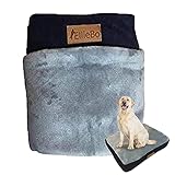 Ellie-Bo Bezug für Hundebett für Innen, weich und waschbar, Seiten: Kordsamt, Ober- und Unterseite: Kunstfell, für Matratzen in Größe XL: 100 x 66 x 10 cm, für Hundekäfige mit 107 cm, blau und grau