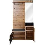Azkoeesy Garderoben-Set, Flurgarderobe mit Spiegel, Schuhbank, Kleiderhaken, Wandmontage, 104 x 38,5 x 190 cm (LxBxH)