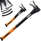MASKO® Spaltaxt Spaltbeil 2er-Set für Holz Spalten Axt Beil ergonomischer Handgriff Gummischutz Universal Spaltbeil Spalthammer Holzspalter für Garten und Wald Holzspaltung inkl. Gummischutzlippen