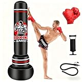 QAMIC Boxsack Erwachsene, 180cm Aufblasen Schweren Boxsack mit Boxhandschuhen und Luftpumpe, 0,5 mm dickem PVC-Material Standboxsack für MMA Muay Thai Fitness Anfänger Training