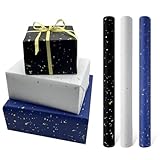 3 Rollen Geschenkpapier zum Geburtstag, 43 cm x 3 Meter, blau-weiß-schwarze Geburtstags-Geschenkpapierrolle, perfekt für Geburtstage, Valentinstag, Partys, Hochzeiten, Festgeschenkdekorationen