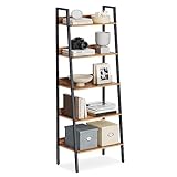 VASAGLE Bücherregal, Leiterregal 5 Ebenen, schmales Regal, offenes Standregal für Arbeitszimmer, Wohnzimmer, Schlafzimmer, Küche, Industrie-Design, vintagebraun-schwarz LLS067B01