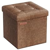 SONGMICS Sitzhocker 38 cm, Aufbewahrungsbox faltbar, Fußhocker mit Deckel, aus Kunstleder, bis 300 kg belastbar, für Eingang, Wohnzimmer, Schlafzimmer, kaffeebraun LSF030K11