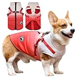 Savlot Wasserdicht Hundemantel Warme Fleece gefüttert Warme Winterjacke Hunde Bekleidung für Winter Reflektierend Welpen Winterweste (L, Rot)