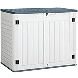 Greesum Horizontale Aufbewahrungsschuppen aus Kunstharz, 34 Cu.Ft. Wetterbeständiges Harz-Werkzeugschuppen, extra große Kapazität, wetterbeständige Box für Fahrrad, Mülltonnen, Rasenmäher, ohne