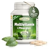 Greenfood Multivitamin, hochdosiert - 180 Tabletten, vegan. Vitamine plus Mineralien & Spurenelemente. Mit hoher Bioverfügbarkeit. A bis Z Komplett-Versorgung. OHNE künstliche Zusätze - laborgeprüft.