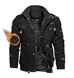 TACVASEN Herren Winterjacke Warme Arbeitsjackensjacke Bomberjacke Fliegerjacke Mantel (L, Schwarz)