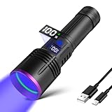 365nm UV Taschenlampe Aufladbar, Schwarzlicht Taschenlampe mit LCD Anzeige, Tragbare UV Lampe zur Detektion von Haustierurin, Harzvernetzung, Reise, Skorpione, Blutverfolgung, Gesteine, Mineralien