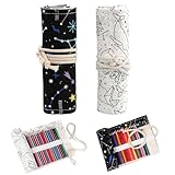 36 Löcher Leinwand Stifterolle Roll, 2 Stück Stifterolle Rollmäppchen, Leinwand Pencil Wrap, Konstellationsmuster Bleistift Wrap, Stifte Mäppchen Rolle, für Künstler Malerei, Skizzer, Studenten