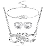 LYL.Adorer Schmuckset Damen, Weißgold Schmuck Halskette Armband Ohrringe Set, Unendlichkeit Herz Geschenk für Sie