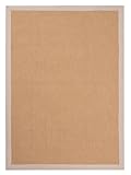 carpetfine Sisalteppich Naturfarbe 80x150 cm handgewebt mit Bordüre aus Baumwolle in Beige | Rutschfester Flachgewebeteppich Uni aus Naturfasern für Wohnzimmer, Schlafzimmer