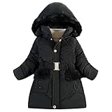 Tilozs Kinder Winterjacke Mädchen Wintermantel mit Warme Samtfutter und Abnehmbar Fellkapuze Winter Parka Steppjacke Outdoorjacke, Schwarz, 146-152, (Herstellergröße：150)