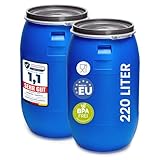 Garronda Set 2x 220 Liter Regentonne mit Deckel Weithalsfass aus HDPE Regenfass für Garten Fass 220l Regenwassertonne Futtertonne Wasserbehälter Universalfass Wasserfass Regentonnen Wassertank GD-0078