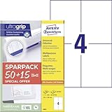 AVERY Zweckform 6601 Universal Etiketten (200 plus 60 Klebeetiketten extra, 105x148mm auf A4, Papier matt, bedruckbare Versandetiketten, selbstklebende Versandaufkleber mit ultragrip) 65 Blatt, weiß