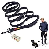 NOVAKRAFT Hundeleine mit Auto-Sicherheitsgurt – 3-Fach längenverstellbar 1,8-2,8 m, Freihand-Umhängeleine mit Bungee-Dämpfung reflektierend robust & komfortabel für Verschiedene Hunderassen (Schwarz)