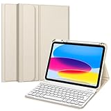 Fintie Tastatur Hülle für iPad 10. Generation 2022 (10.9 Zoll), Schutzhülle mit TPU Rückschale, Pencil Halter und magnetisch Abnehmbarer Tastatur mit QWERTZ Layout, Champagner