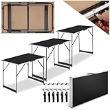 tectake Alu Tapeziertisch 3 teilig, Multifunktionstisch, Mehrzwecktisch, Campingtisch, 100 x 60 cm, Partytisch, Flohmarkttisch, Arbeitstisch klappbar, höhenverstellbar, MDF Platten - schwarz