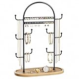 niffgaff Schmuckständer Schmuck Organizer Schmuckaufbewahrung Jewelry Organizer Ohrring Aufbewahrung Schmuckbaum Holztablett Schwarz 32cm Groß