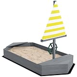 Outsunny Sandkasten für Kinder, Außenbereich, Sandkasten aus Holz, Segel-Design, mit Sitzen, Steuerrad und Flagge, 3 bis 8 Jahre, Sandkapazität 330 kg, Dunkelgrau