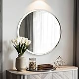 Artloge Wandspiegel Silber Rund Dekospiegel 70cm: runder Spiegel abgeschrägter Spiegel Flur dekorative Wohnzimmerspiegel HD Hochwertiger Hängespiegel für Wohnzimmer Schlafzimmer