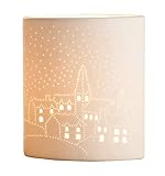 GILDE Deko Lampe Tischleuchte - Motiv: Kirche - aus Porzellan weiß - Fassung E 14, max 40 Watt - Höhe 20 cm