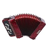 Asixxsix Knopfakkordeon, Professionelles 8-Bass-22-Tasten-Knopf-Akkordeon für Kinder mit Einziehbarem Riemen Akkordeontasche Tragbares Akkordeon-Musikinstrument für Kinder, Kleinkinder, Anfänger(Rot)