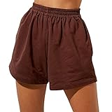 Damen-Shorts, Sommer, Sportshorts, hohe Taille, elastisch, mit Taschen, kurze Hose, lässig, für Strand, Yoga, Wandern, Fitness, Jogging, braun, l