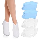 Wanmu 4 Paar Feuchtigkeitsspendende Socken, Nacht absorbiert Spa Lotion-Socken, Fußpflege Baumwollsocken für Damen und Herren Fersenpflege, Hornhaut Entfernen, Trockene Rissige Füße (Blau, Weiß)