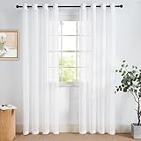 NICETOWN Voile Gardinen Weiss Transparent 2 Stücke H 225 x B 140 cm Leinenoptik Vorhänge Wohnzimmer Vorhang Durchlässig Gardine mit Ösen, Weiß