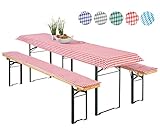 heimtexland ® Auflagen Set Bierzeltgarnitur 3-teilig Biertisch Tischdecke Bierbank Polster Bierbankauflage Typ331 Vichy Karo Rot für Tischmaß 70 x 220 cm
