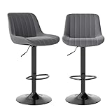 Youhauchair Barhocker 2er Set, Drehbare Barhocker mit Lehne, Höhenverstellbar aus PU-Leder, Moderner Barstuhl Küchenhocker Bar Hocker Bar Stool, Dunkelgrau