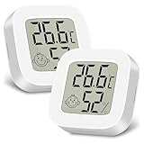 Ainiv 2 Stück Mini LCD Thermometer, Digital Thermometer Innen, Hygrometer Innen, Kabelloses, Luftfeuchtigkeit Meter für Babyzimmer Wohnzimmer Büro Gewächshaus (Weiß)