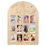 PEUTIER Rahmen für Das Erste Jahr, Fotoanzeige Mein erstes Jahr Holz-Meilensteintafel 12 Monate Baby-Bilderrahmen für 1. Geburtstag Kinderzimmer Dekoration Neugeborene Baby Andenken (43 x 30,5cm)