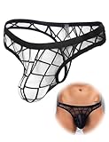 comeondear Erotische Strings für Herren Tanga Dünn Durchsichtig Sissy Dessous Unterhosen Männer Sexy Reizwäsche Gay Unterwäsche Mini Slip T Back Thong mit Beutel Große Größen Lingerie Men Schwarz,M