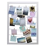 Spetebo Fotohalter 75x55 cm weiß - Leine mit 20 Holz Klammern - Fotorahmen Bilder Rahmen Galerie