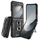 Doeshine Samsung Galaxy Z Flip 6/7 FE Hülle [Not für Flip 7] mit Ständer & Kameraschutz, Ganzkörper Robuste Stoßfeste Schutzhülle mit Scharnierschutz, Militär Handyhülle (Schwarz)