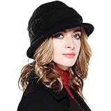 CheChury Damen Wollmütze Winter Mütze Warme Strickmütze Frauen Beaniemütze Retro Fedorahüte Frauen Glockehut Kaschmir Mütze Damen Bowler Hut Winter Strickmütze mit Schirm Damen Melone Hut,Schwarz
