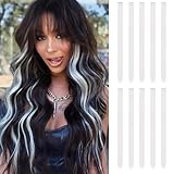 10 Stück Haarsträhnen zum Einklipsen | 55 cm Farbige Clip in Extensions | Langes glattes Bunte Haarsträhnen Kinder | Haarschmuck Mädchen (Weiß)