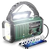 Kurbelradio Notfallradio Solar mit 20000mAh Powerbank, Tragbares Dynamo Radio AM/FM Weltempfänger, USB-C Handyladegerät, SOS-Alarm, LED Taschenlampe & Leselicht für Camping, Outdoor & Blackout