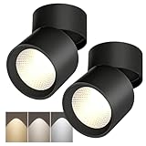 GOMETY 2 Stück LED Aufbauspot Schwenkbar, 360° Ø78x100mm LED Aufbauspot Flach, 7W Aufputz Spots 3-Farben Dimmbar 3000K/4000K/6000K, Deckenspot Schwarz Rund für Schlafzimmer Flur Balkon Badezimmer