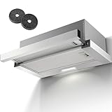 KICHPOWER Dunstabzugshaube 60 cm, Flachschirmhaube 620 m³/h Luftstrom, Flach Abluft/Umluft Abzugshaube, Edelstahl Oberfläche, LED-Beleuchtung, Wippenschalter, mit Aktivkohlefilter