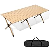 Tragbarer Gartenklapptisch für den Außenbereich, wetterbeständig, rollbar, für Camping, Picknicks, Grillabende und Partys, 150 cm, Holzfarbe, perfekt für Balkone und Veranstaltungen im Freien