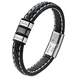 Easycosy Personalisiertes Armband Herren mit Gravur - Männerarmband aus PU als Personalisierte Geschenke für Männer Papa Freund Partner Opa -zum Weihnahten Geburtstag Jahrestag- Schwarz, Braun
