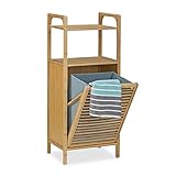 Relaxdays Badregal mit Wäschekorb aus Bambus HBT 95 x 40 x 30 cm Badschrank mit 2 Ablagen für Badaccessoires als Wäschebehälter mit ausklappbarem Wäschesack Wäschetruhe ca. 25 L Wäschebox, natur
